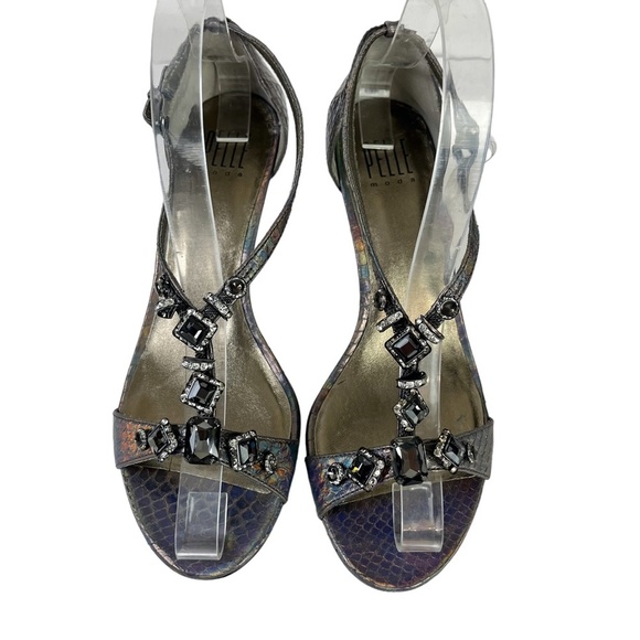 PELLE MODA Genuine Leather Rhinestone T Strap High Heels Sandals Formal Shoes 7 - Picture 3 of 16